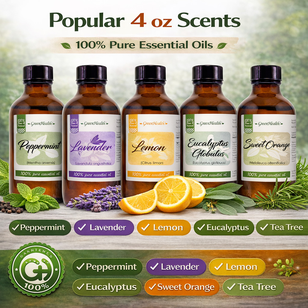 Essential Oil 4 oz with Free Glass Dropper, All Natural Uncut, 50+ Popular Oils