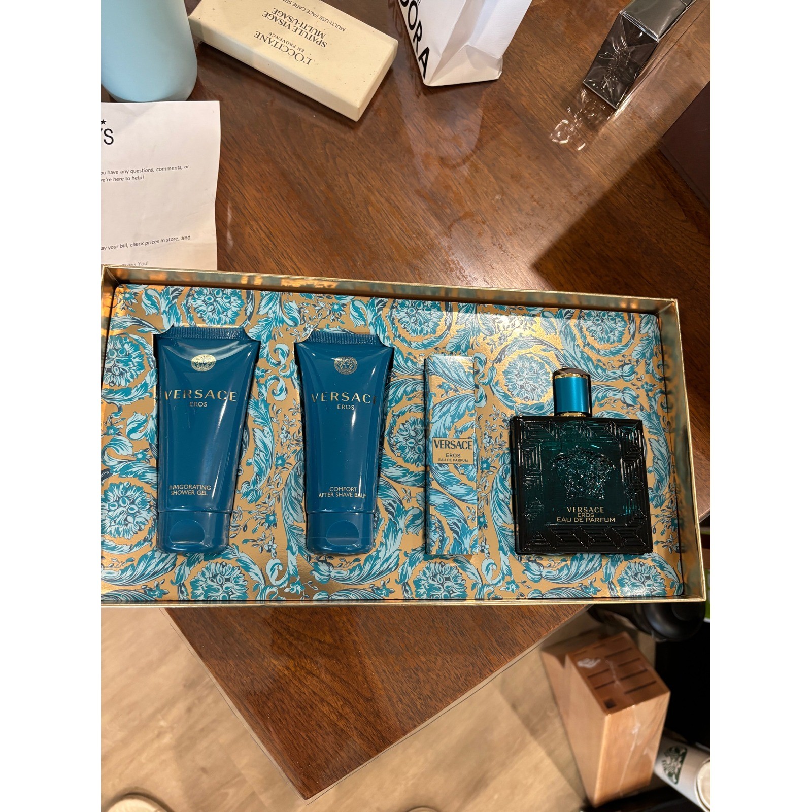 Versace Eros Men 4-Piece Gift Set Eau de Parfum 3.4oz Travel Gel Balm NEW