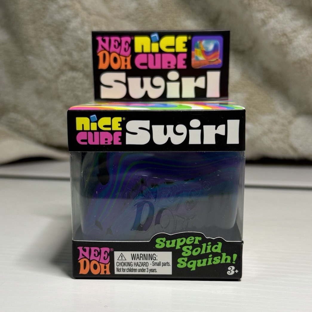 Nee Doh Nice Cube Swirl Super Solid Squish Squeeze Ball Multicolor