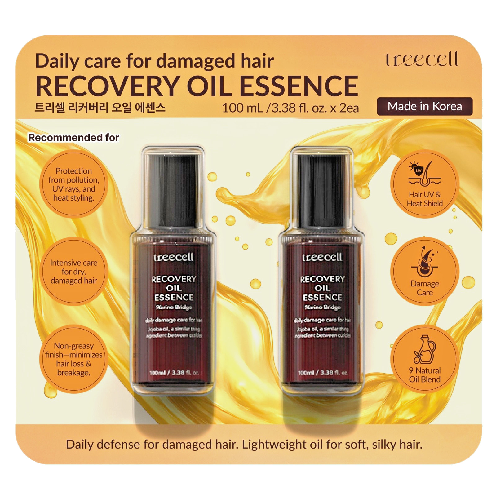 2 PK. TREECELL RECOVERY OIL ESSENCE FOR DRY,DAMAGED HAIR ( 2 BOTTLES X 3.38 OZ)