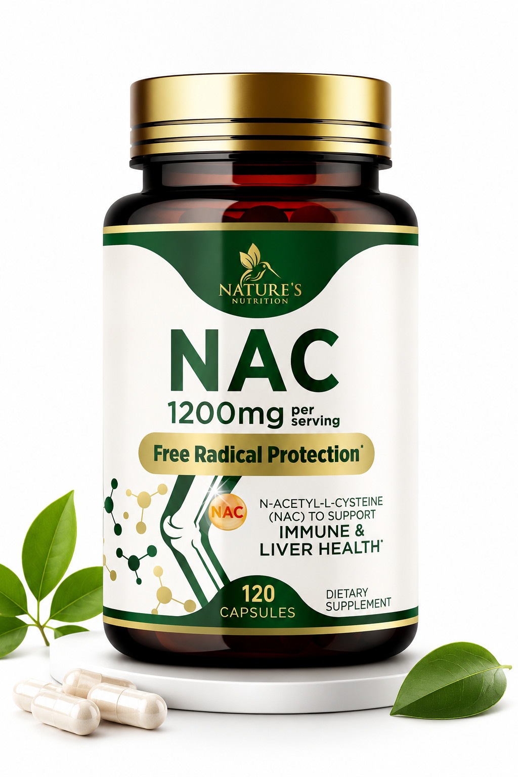 NAC 1200mg N-Acetyl-L-Cysteine Immune & Liver Support 120 Capsules Vegan USA GFS