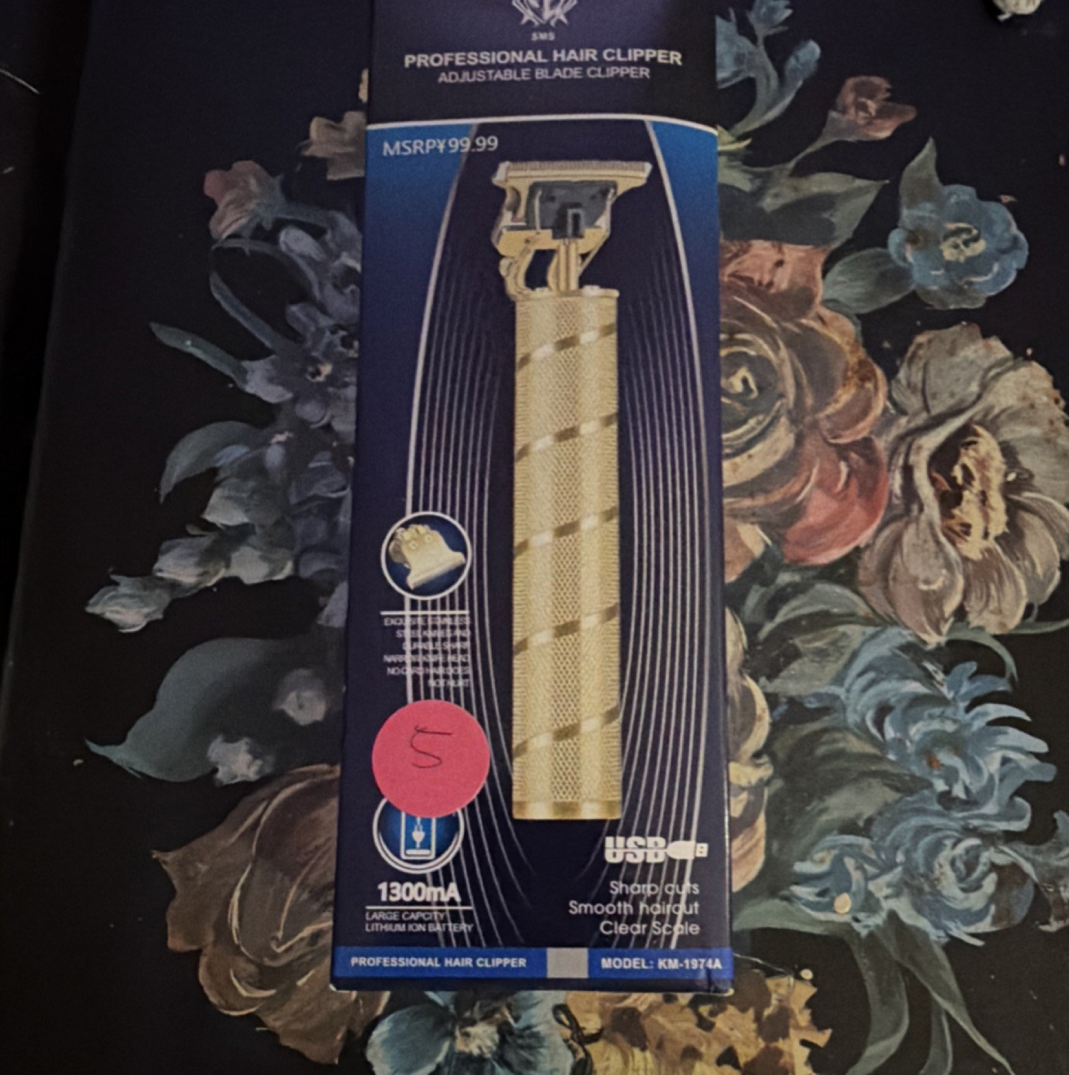 SMS Gold Hair Clipper KM-1974A Adjustable Blade USB Charging Universal Voltage