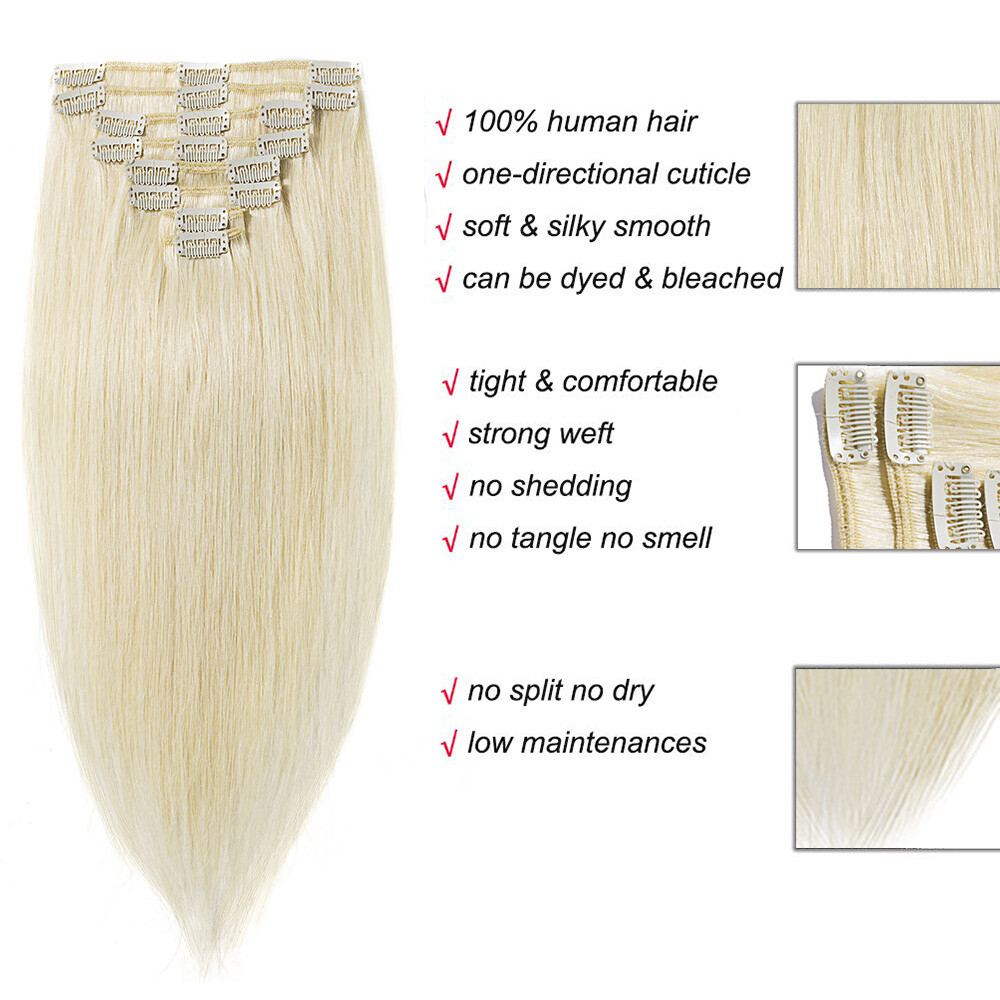 A+ Remy Human Hair Extensions Russian 8PCS Clip In 8″10″12″14″16″18″20″22″24″ US
