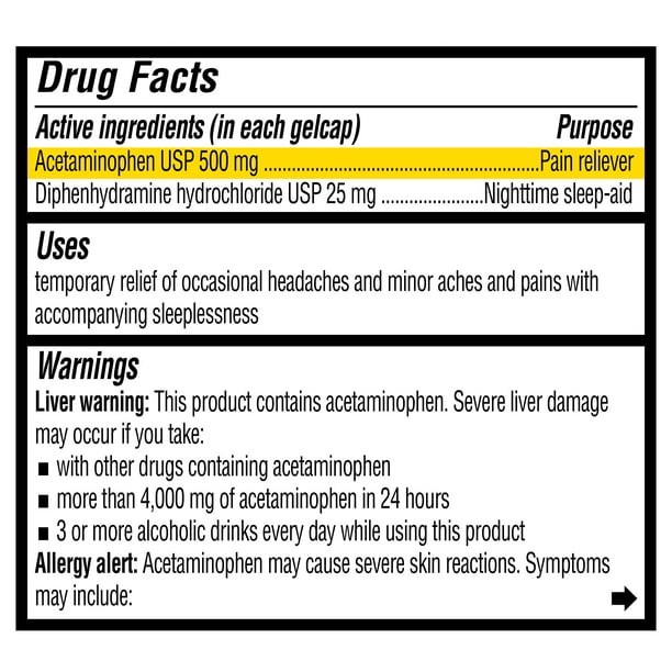 Equate Extra Strength Pain Reliever PM, Acetaminophen 500 mg & Diphenhydramine