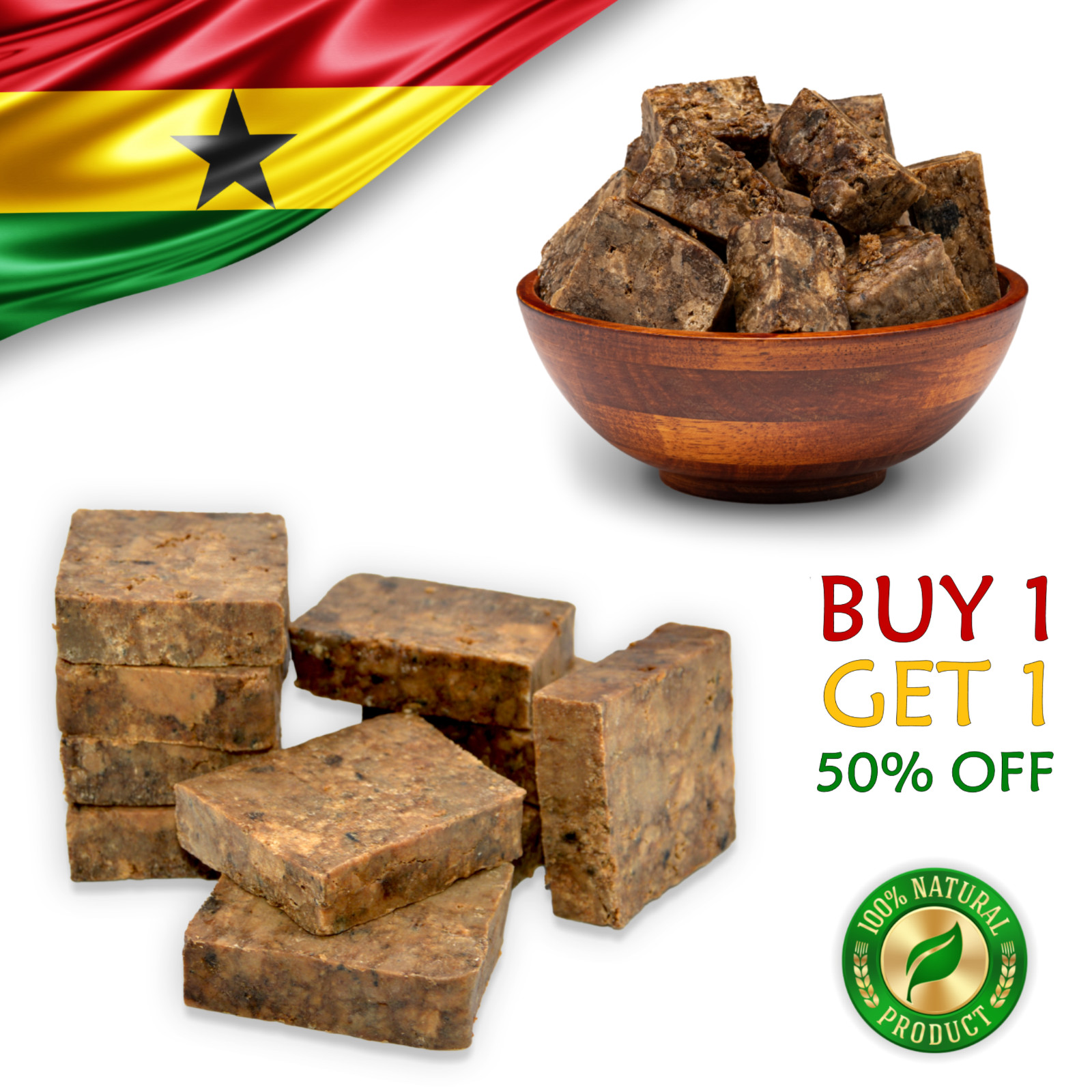 African Black Soap Raw Bar 1 lb. 100% Pure Organic Natural Ghana Face Body Wash