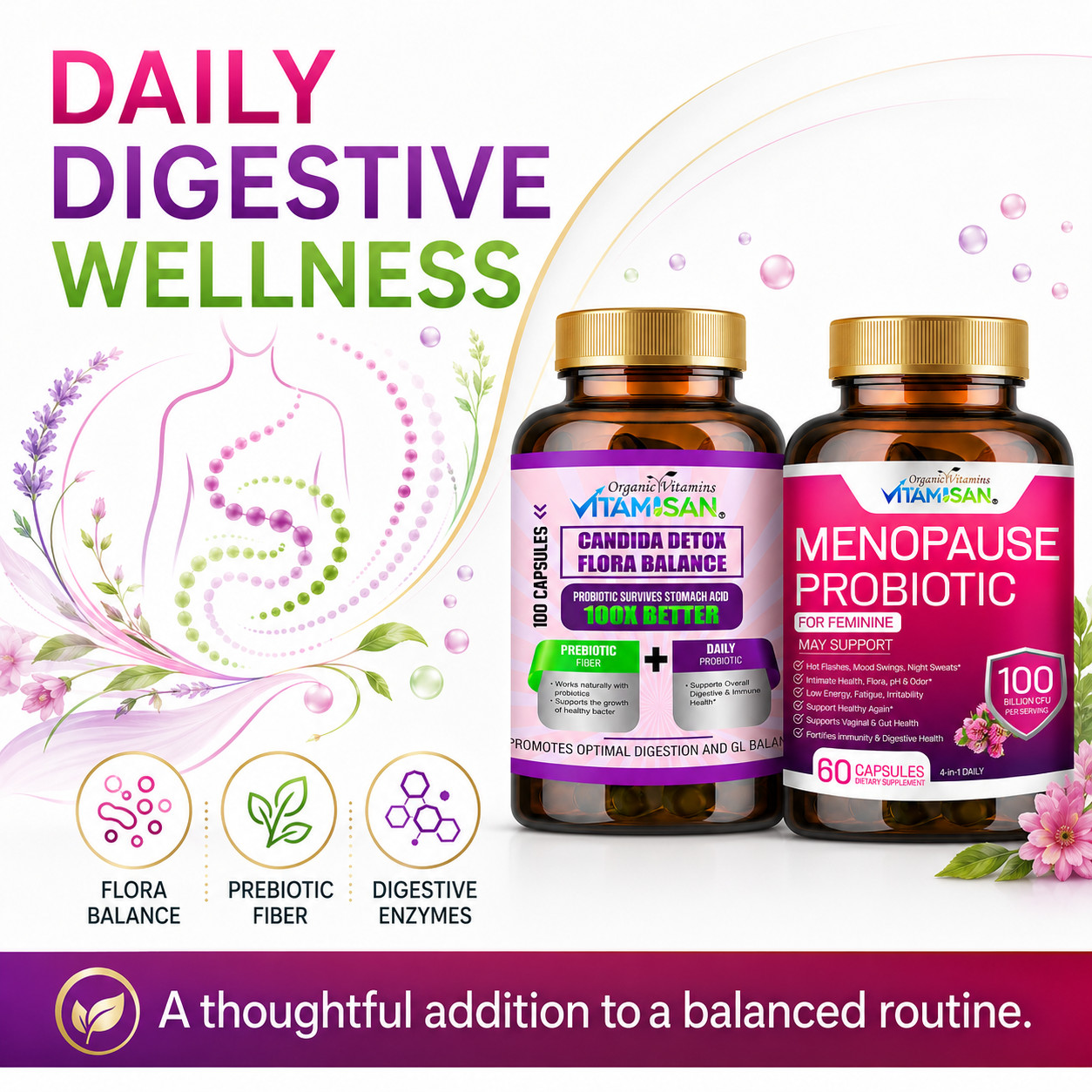 Vitamisan Flora Balance 100 Caps + Menopause Probiotic 60 Caps Women’s Wellness
