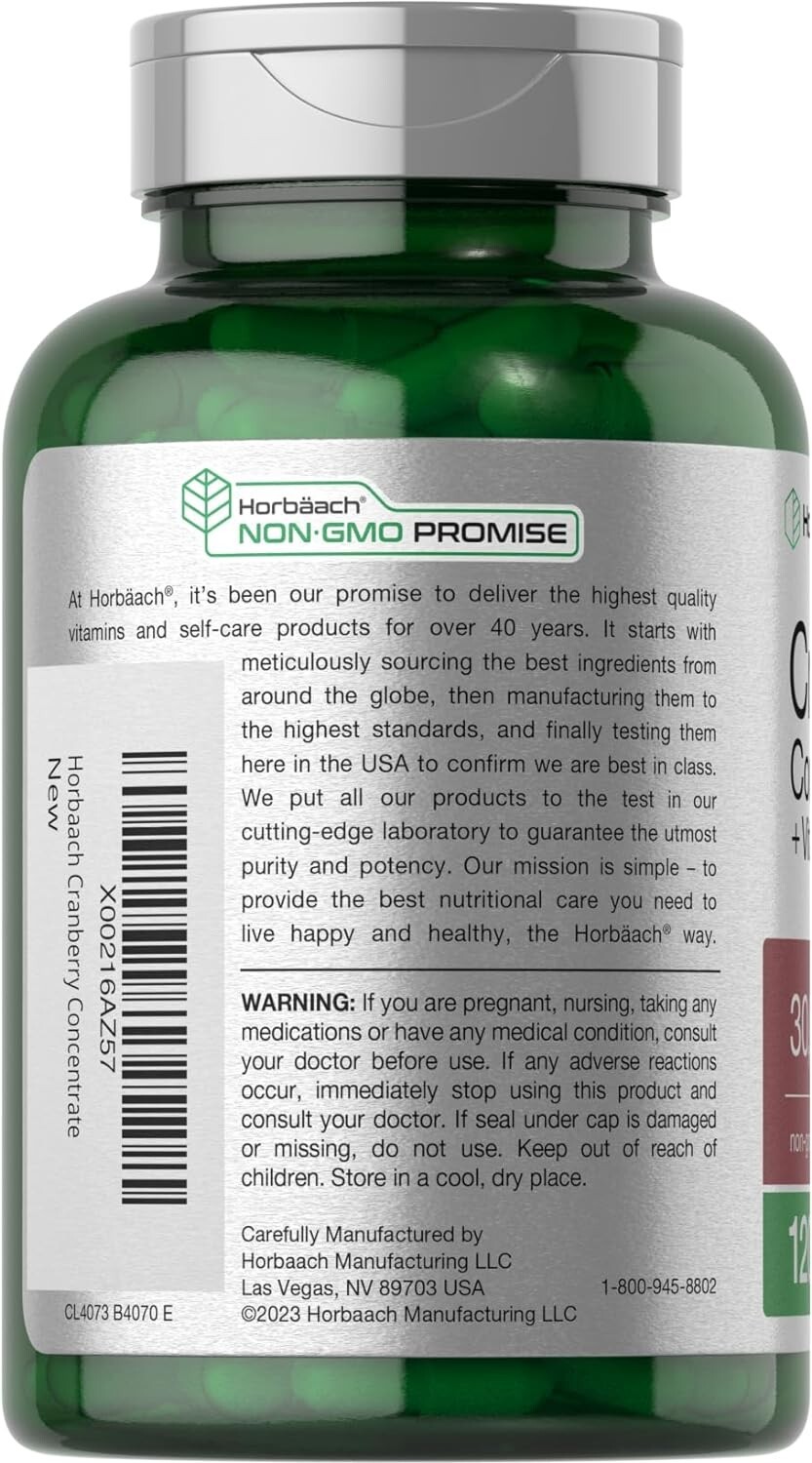 Cranberry Pills | 120 Capsules | 30,000 mg + Vitamin C | by Horbaach