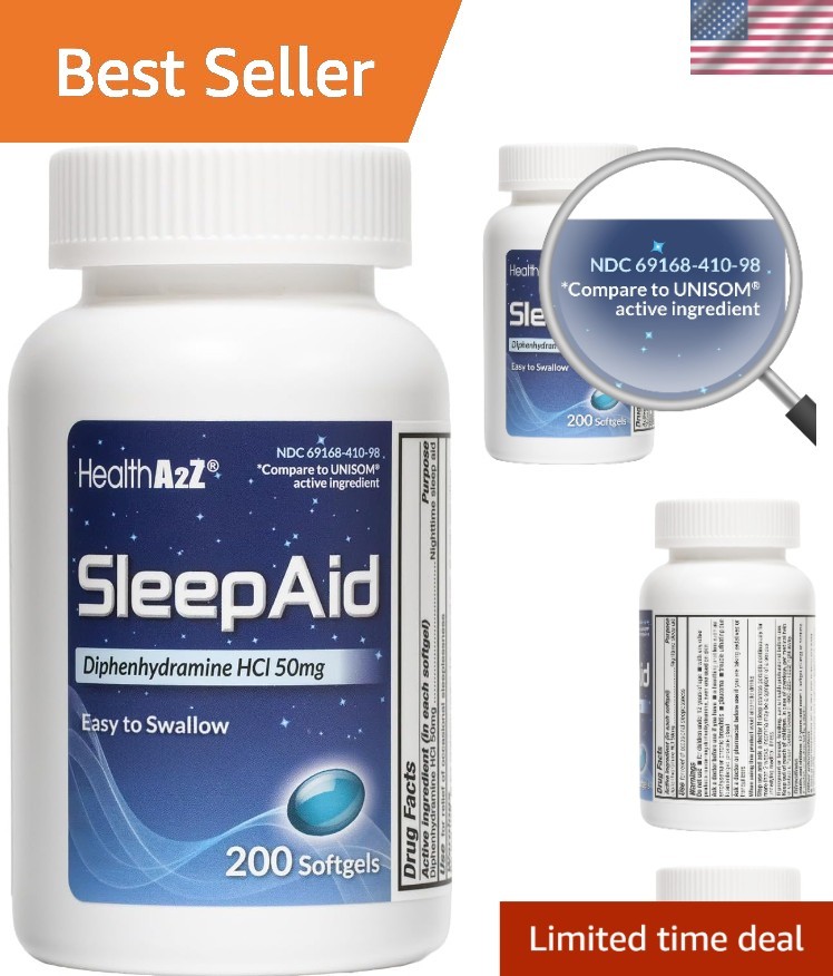Restful Sleep Support – 200 Softgels of 50mg Diphenhydramine, Easy to Swallow