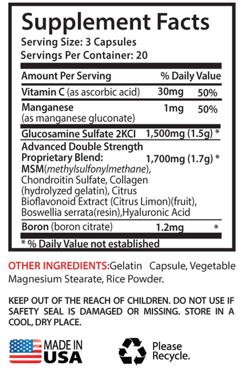Rebuild Cartilage Tissue – Glucosamine & MSM Complex 3232mg – MSM 500 2B