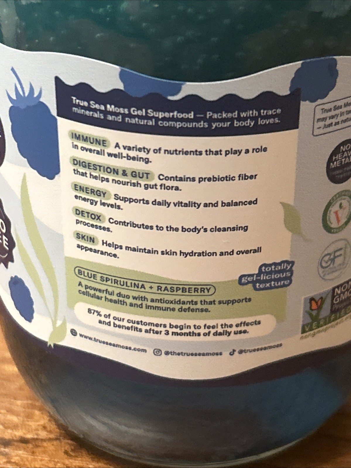 3x True Sea Moss Gel Superfood Blue Spirulina and Raspberry 16 fl oz EXP 12/2026