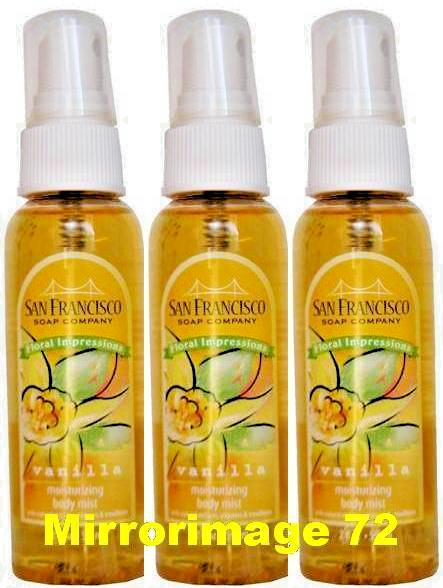 (3) San Francisco Soap Company VANILLA Moisturizing Body Mist 2 0z. Travel Size
