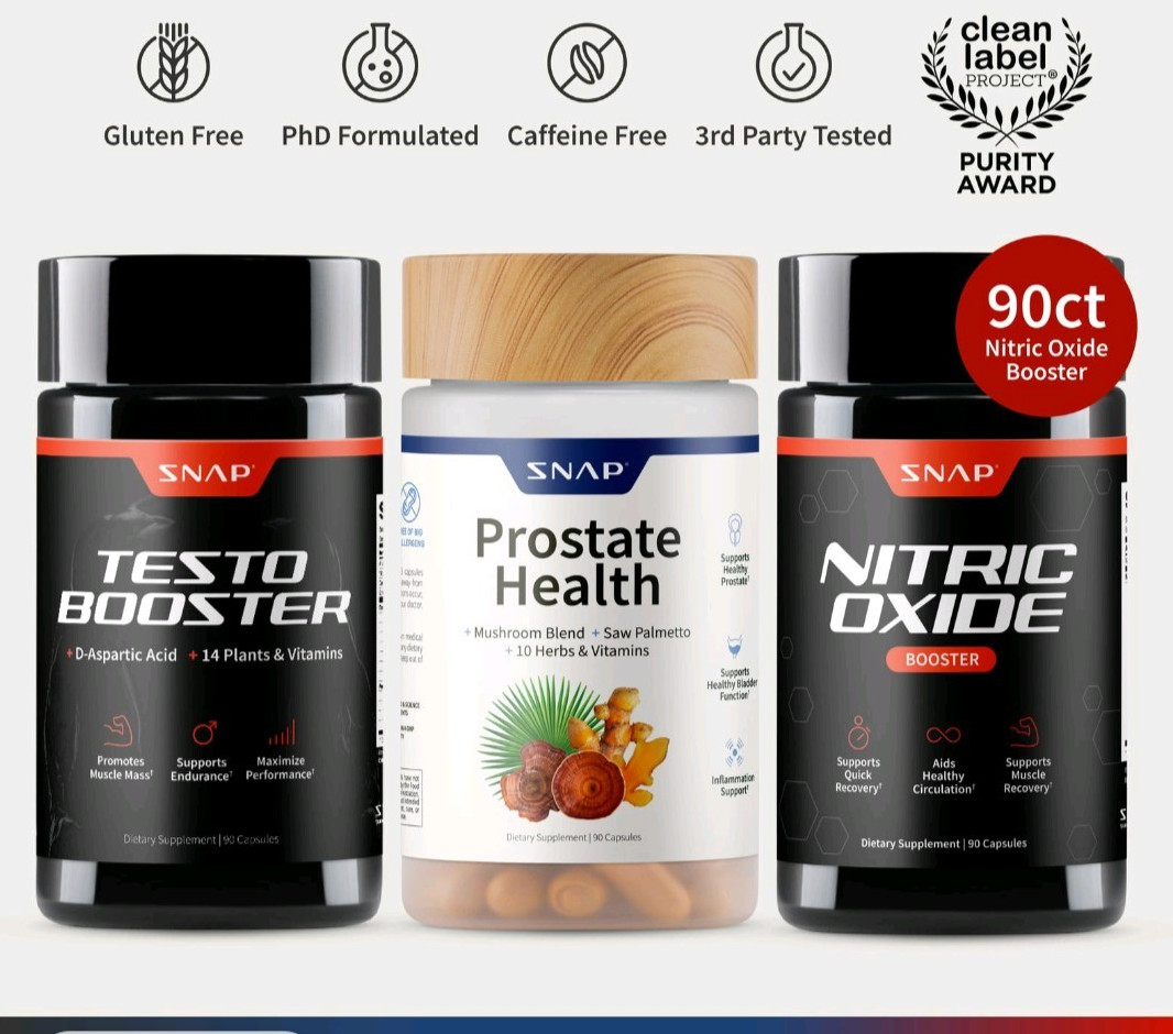 SNAP Nitric Oxide Booster 2000mg 90 Capsules Gluten-Free Caffeine-Free Men