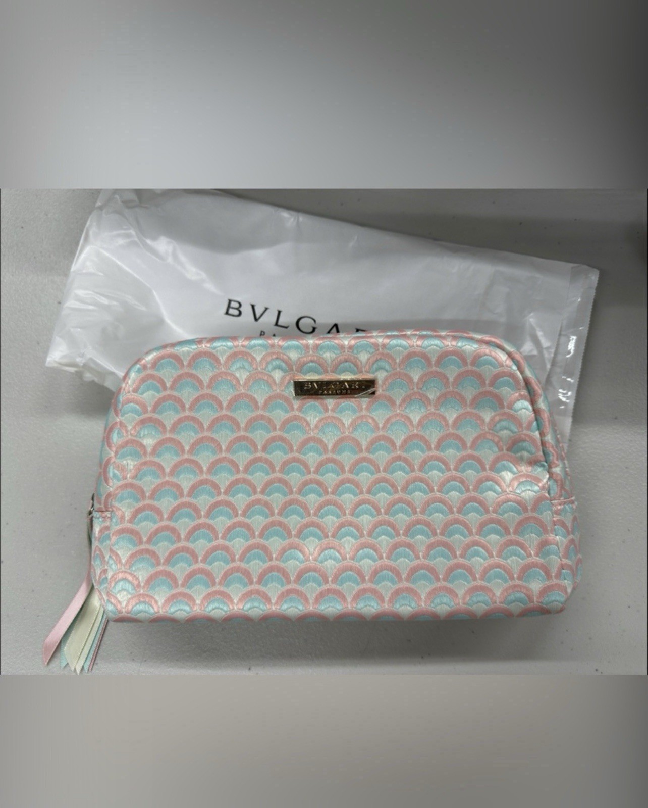 BVLGARI PARFUMS Pastel Rainbow Makeup Pouch Cosmetic Bag PINK Novelty GWP NEW