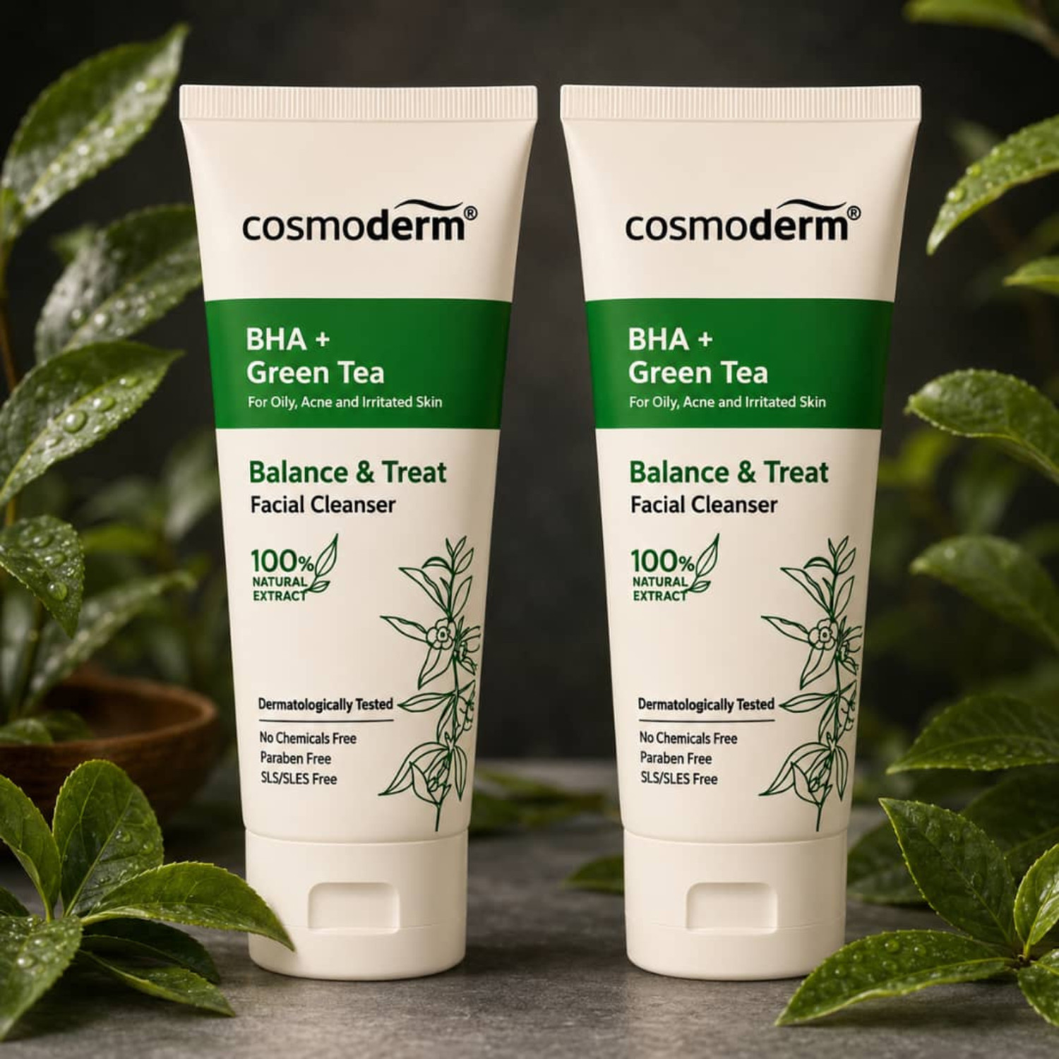 Cosmoderm® Balance & Treat Facial Cleanser Green Tea (100ml) Face Wash Skin Care