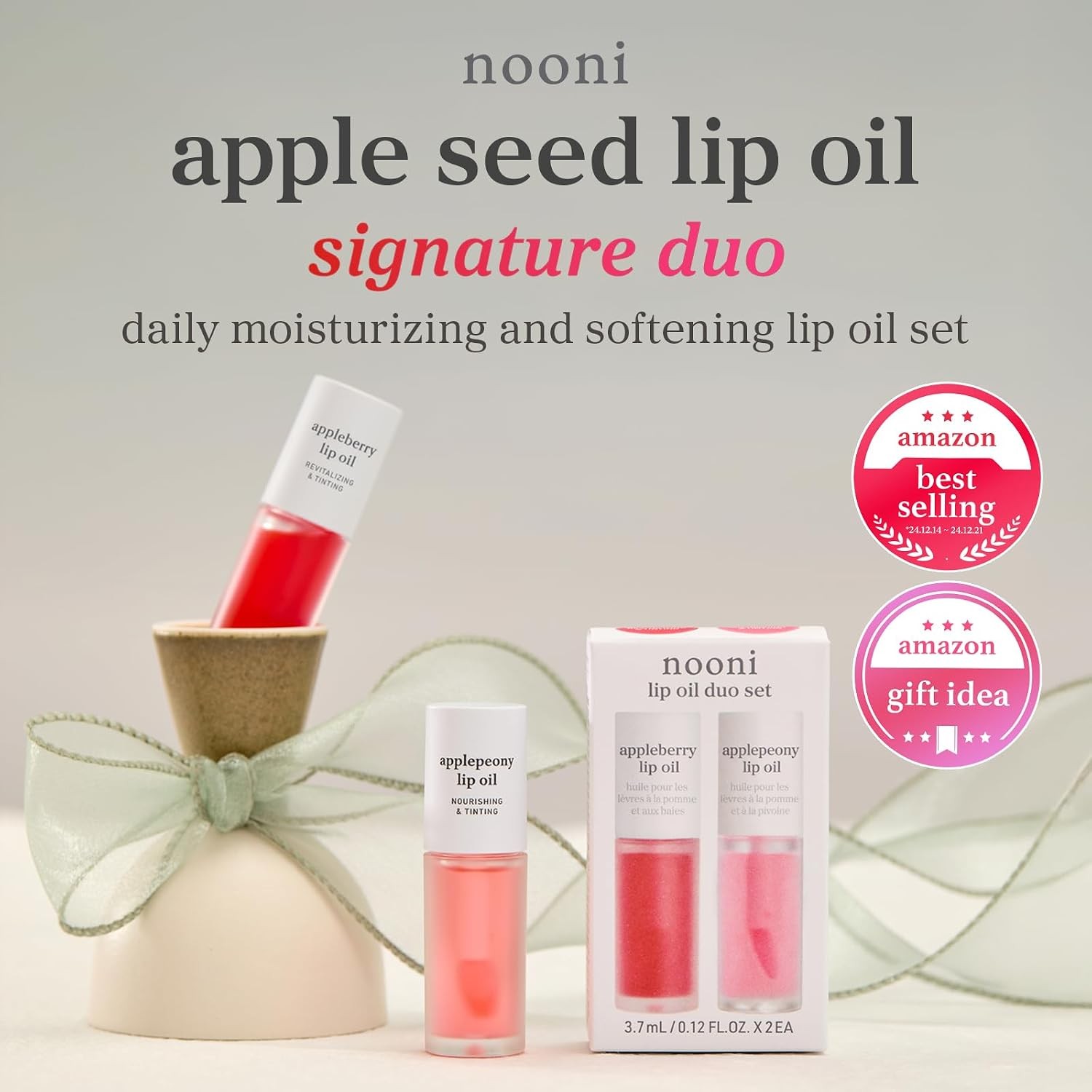 NOONI Korean Lip Oil Set – Appleberry & Applepeony – 3 Pack