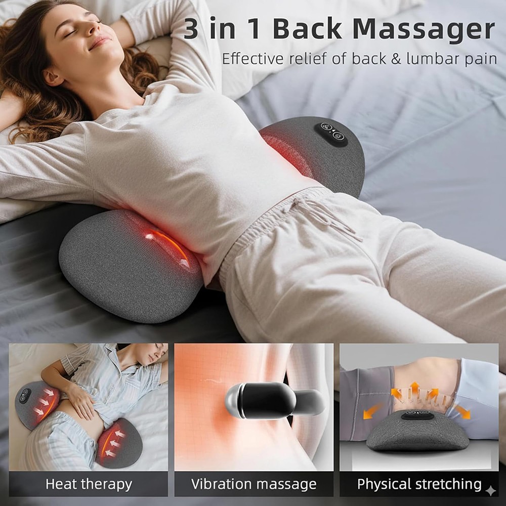 3In1 Electric Lumbar Support Pillow Smooth Spine Triple Fusion Back Massager NEW