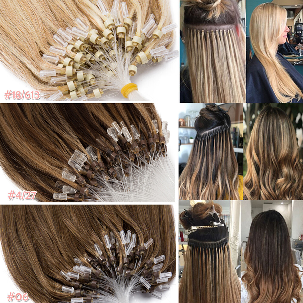 AAA+ 1g THICK Micro Ring Loop Tip Beads Remy 100% Human Hair Extensions Black US
