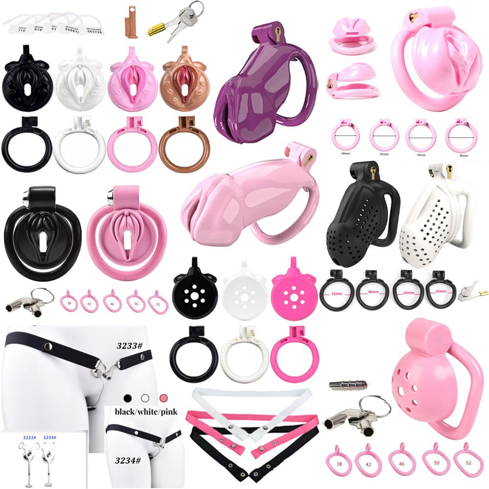Male Click & Lock ABS Pink Chastity Cage Sissy Cage Lock Realistic Chastity Cage