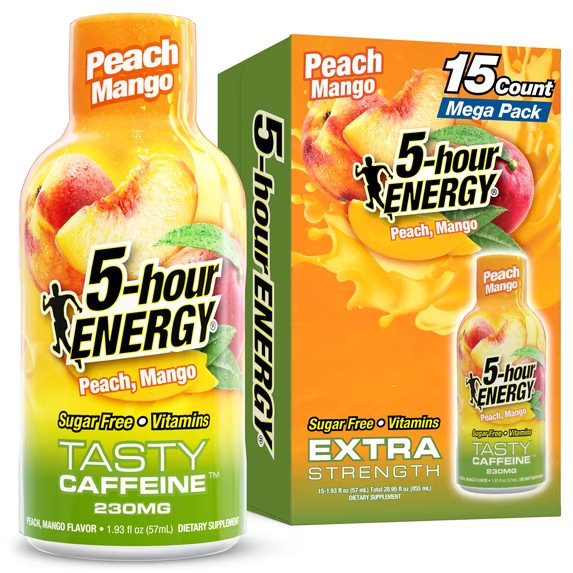 5-hour ENERGY Shot, Extra Strength Peach Mango Flavor, 15 Count