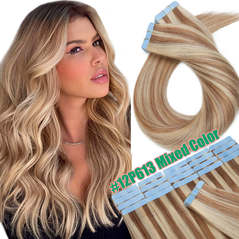 40PCS Tape In 100% Real Remy Human Hair Extensions Skin Weft Ombre 100g Thick US