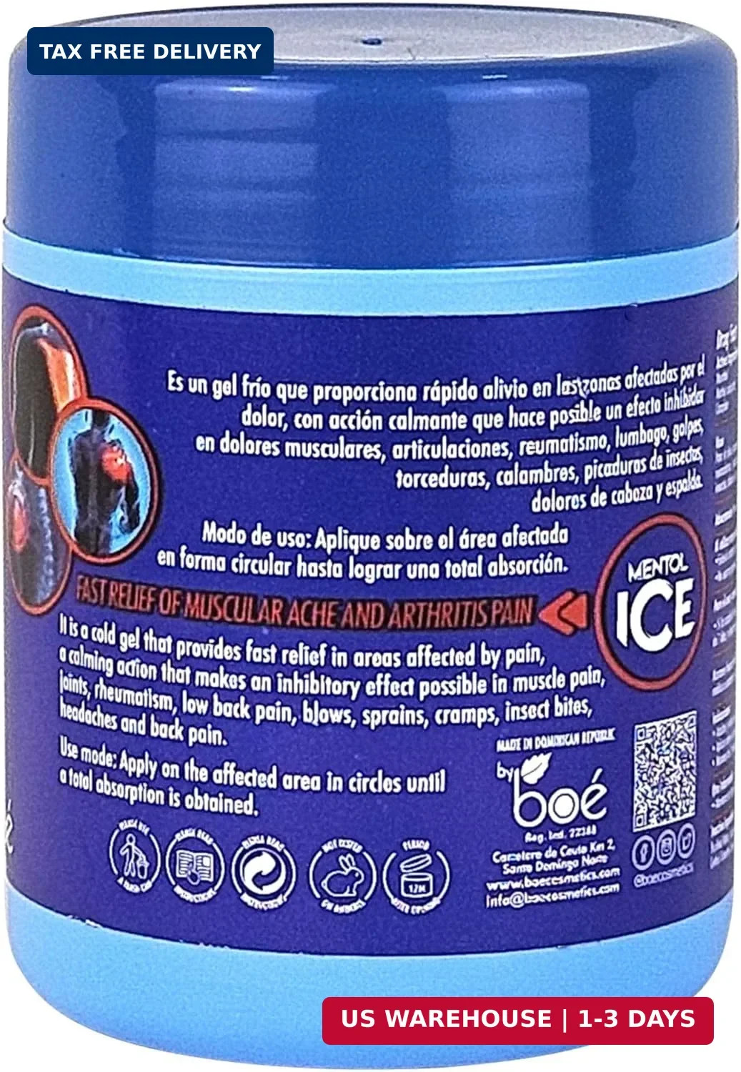 Gel Mentol Frío para Dolor Muscular y Articulaciones Alivio Rápido Artritis 8 oz