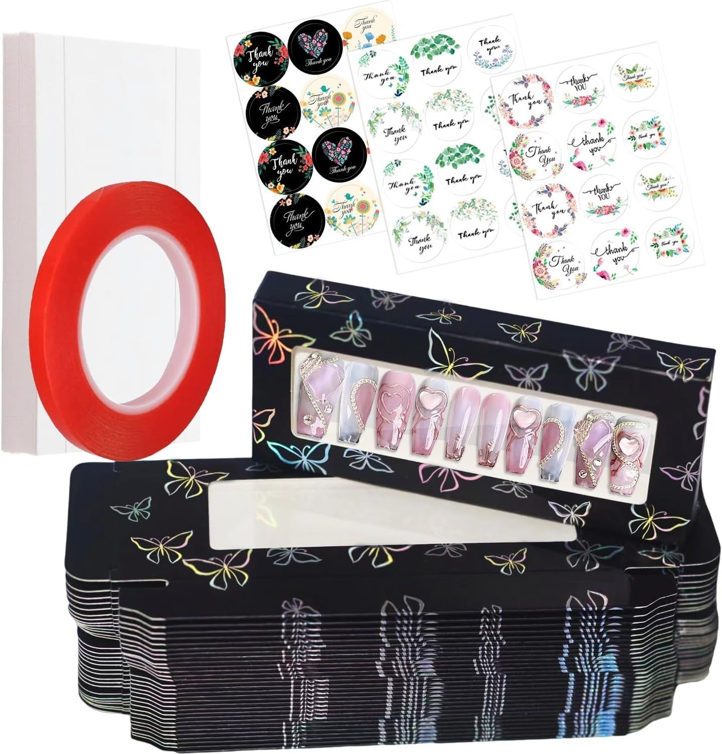 74PCS Empty Press on Nails Packaging Box Set Includes 35PCS Empty Nail Package