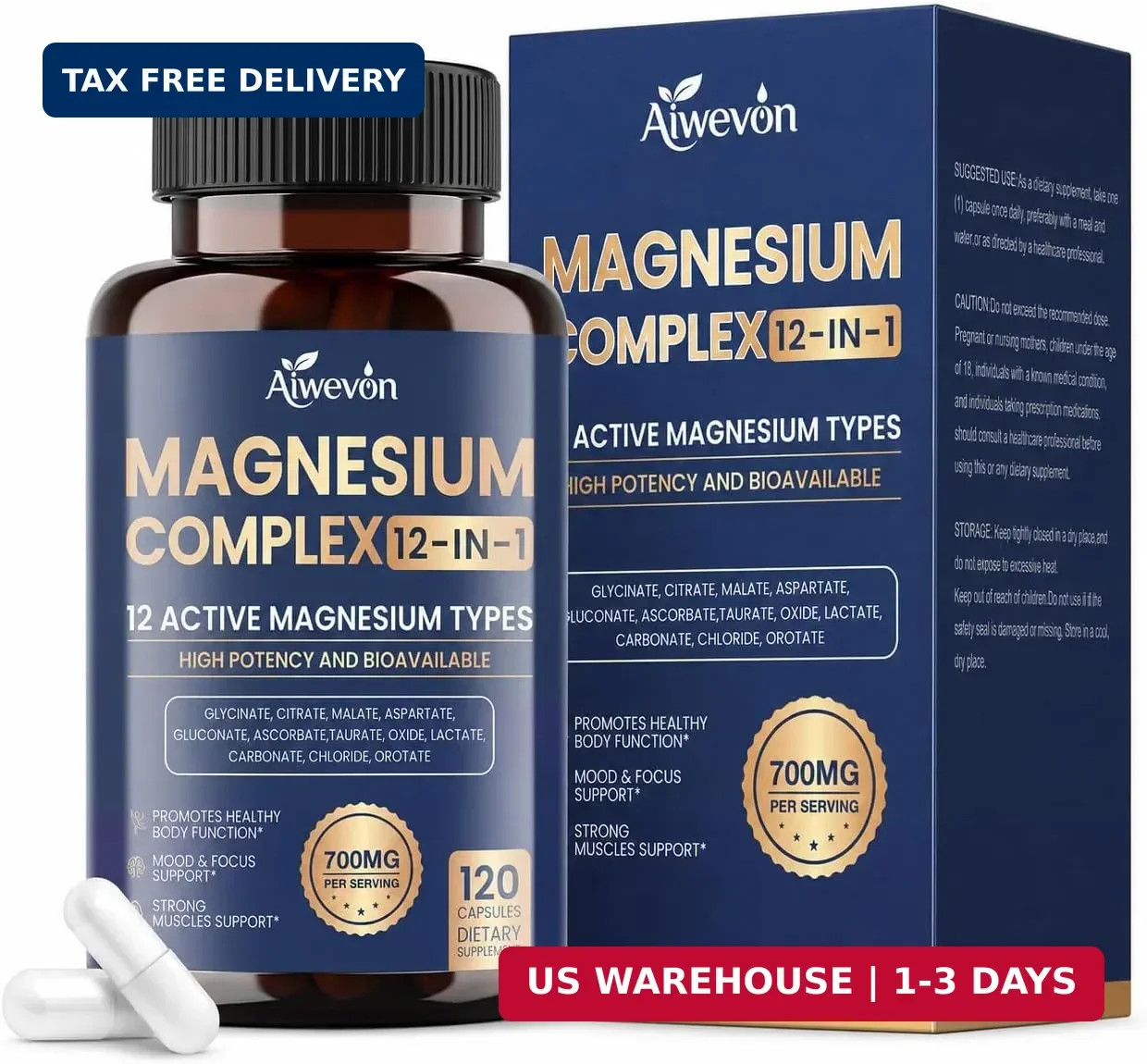 Magnesium Complex 700mg, 12 in 1 Magnesium Supplement with Glycinate, Citrate, M