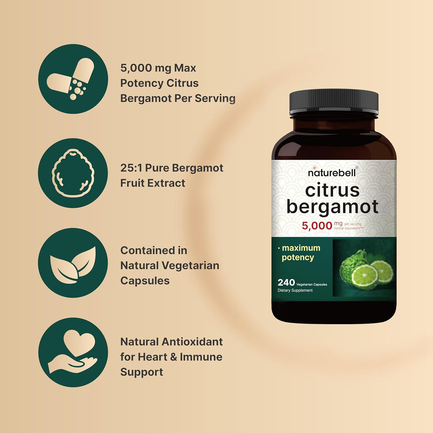 Citrus Bergamot Extract 5000mg Equivalent, 240 Veggie Capsules
