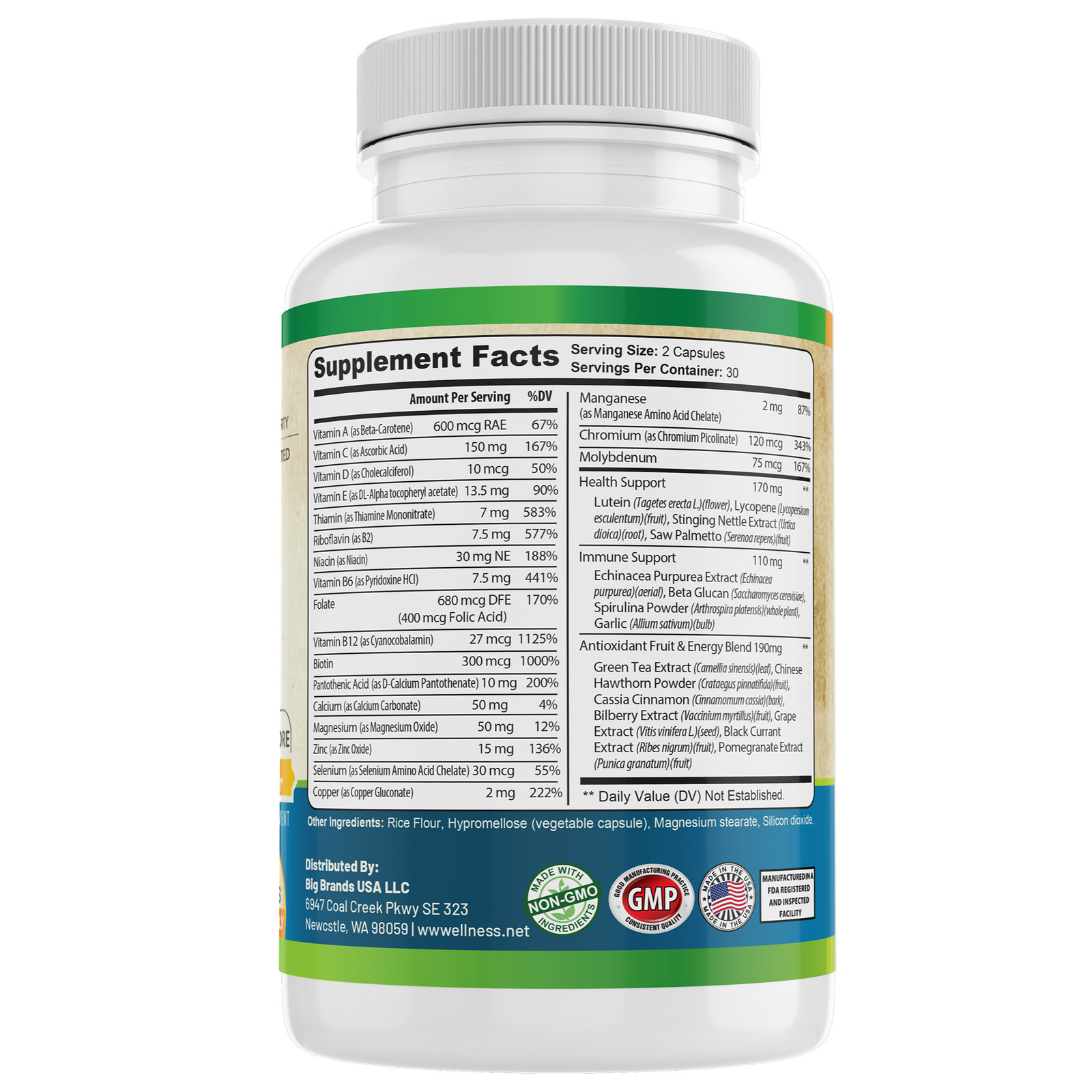 WHOLE WORLD WELLNESS Men’s Multivitamin & Multimineral Supplement. USA Made.