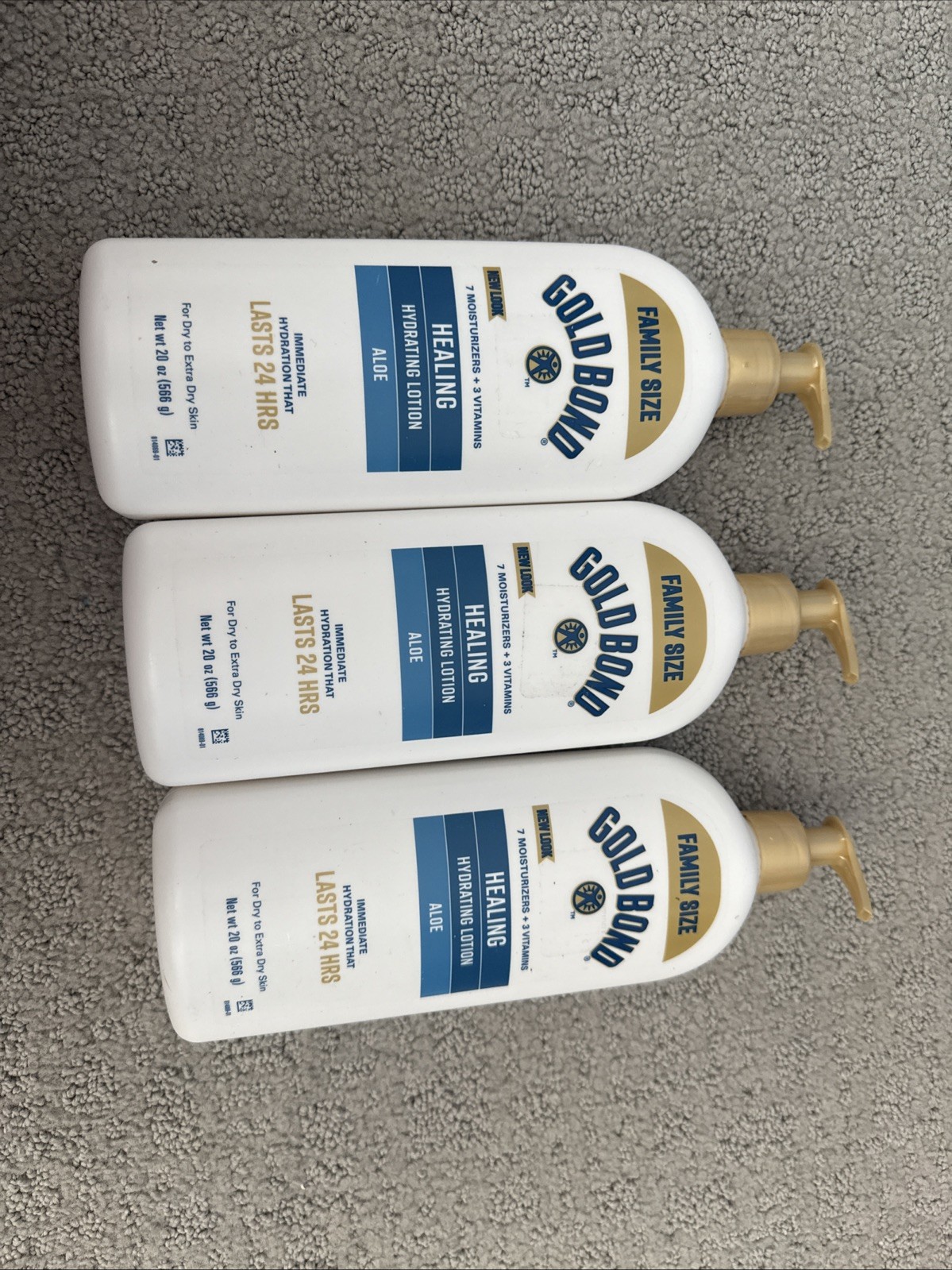 3 Pack Gold Bond Healing Hydrating Lotion Family Size Aloe 20 Oz Ea New
