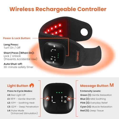 Red Light Therapy Wristband for Hand & Wrist, 660nm & 850nm Infrared, Heat & Vib