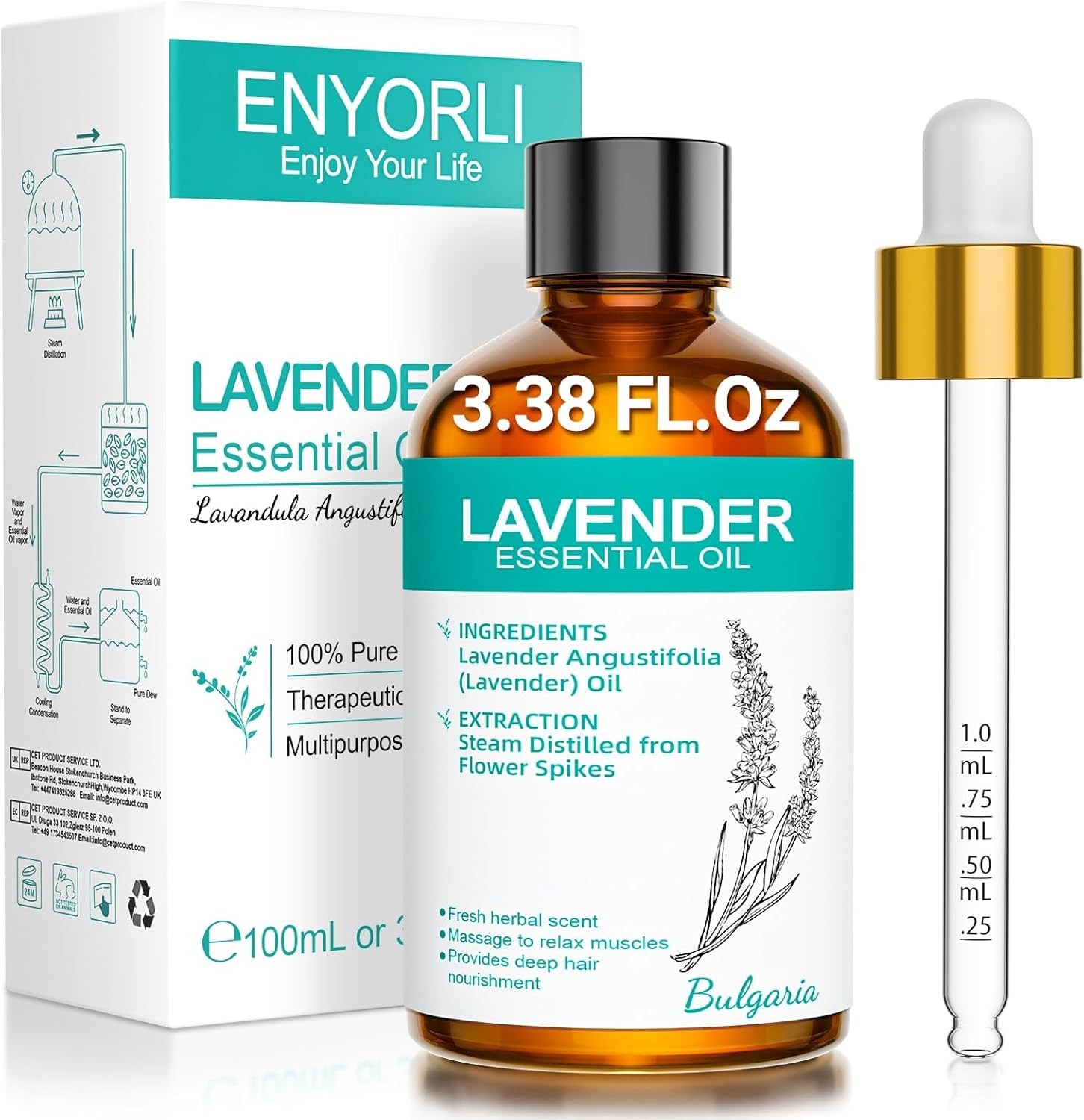 Lavender Essential Oil 3.38 fl oz (100ml), Lavender Oil for Home & Daily Use, fo