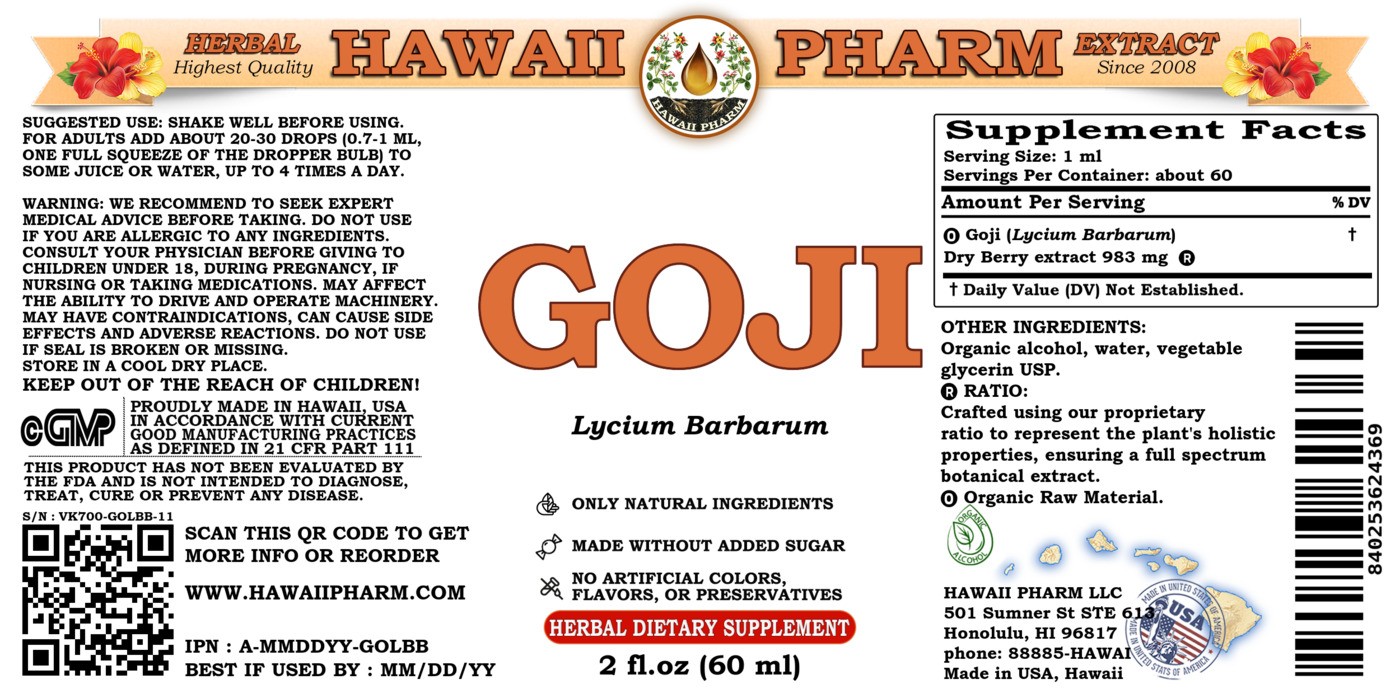 Goji Liquid Extract, Organic Goji (Lycium Barbarum) Dried Berries Tincture