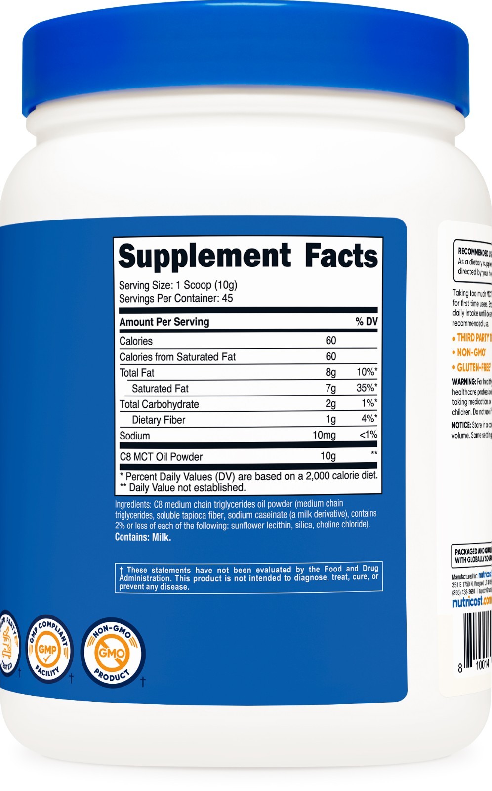 Nutricost C8 MCT Oil Powder 1LB (16oz) – 95% C8 MCT Oil Powder