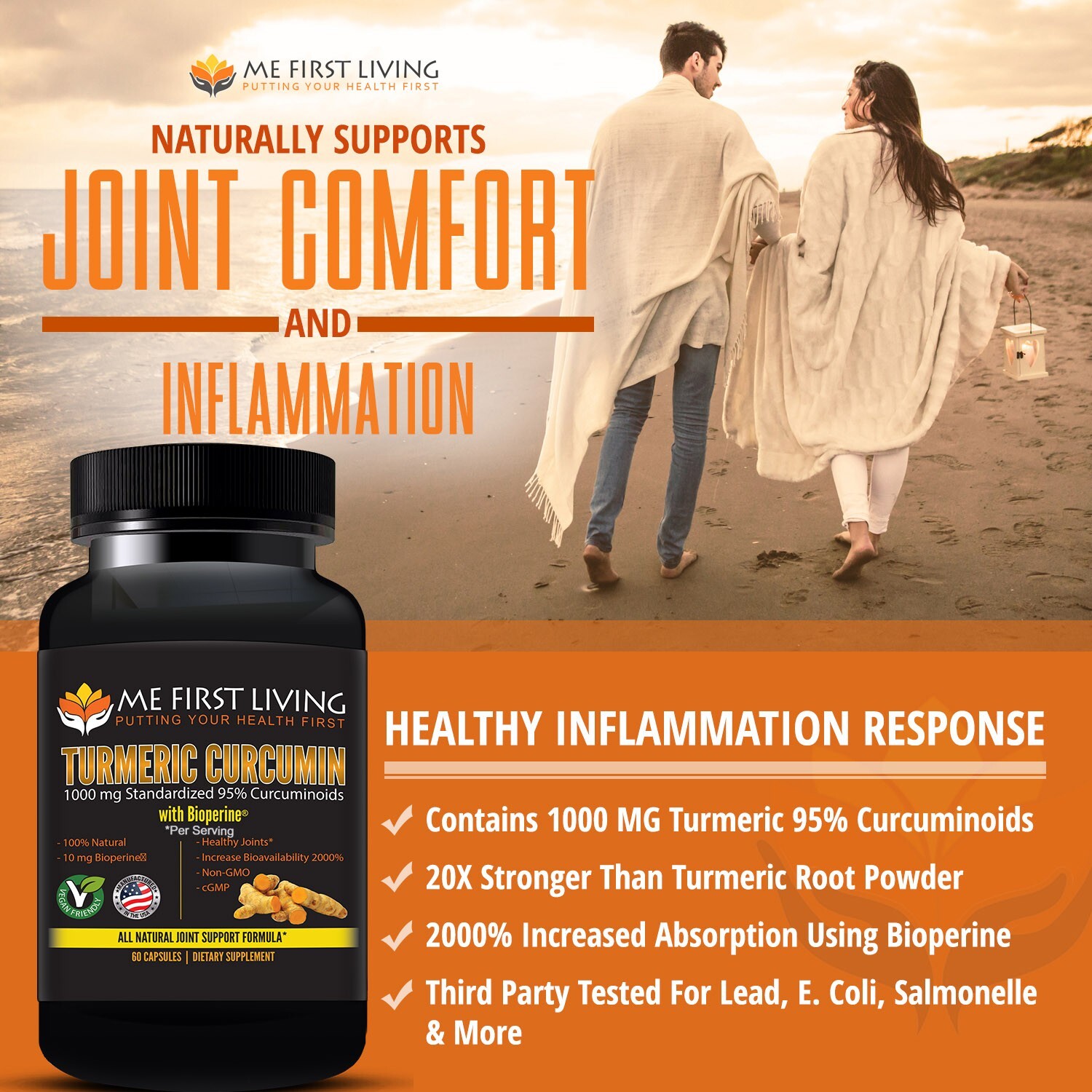 Me First Living Standardized Turmeric 1000 mg 95% Curcuminoids, 10 mg Bioperine