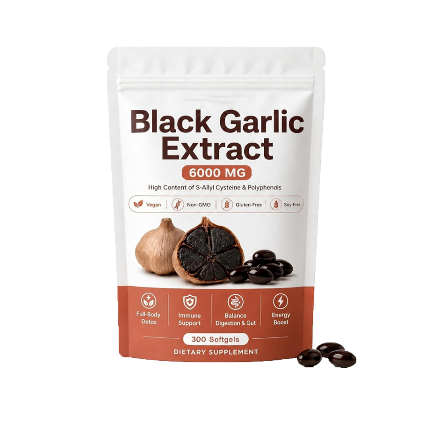 Fermented Black Garlic Extract,Natural Odorless Aged Garlic Supplements,300ct