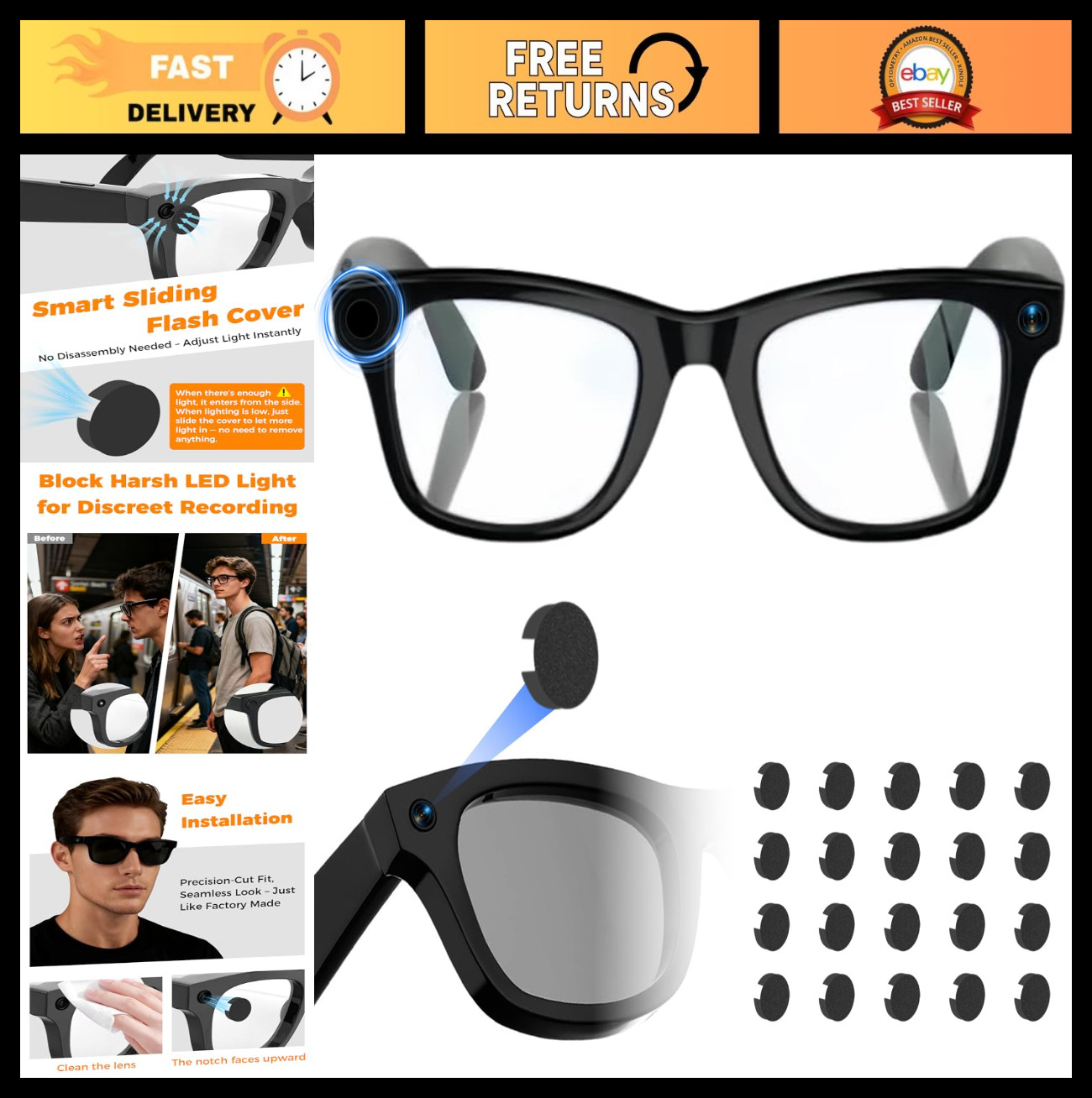 20Pcs LED Light Blocking Stickers for Smart Glasses | Blackout Privacy Covers