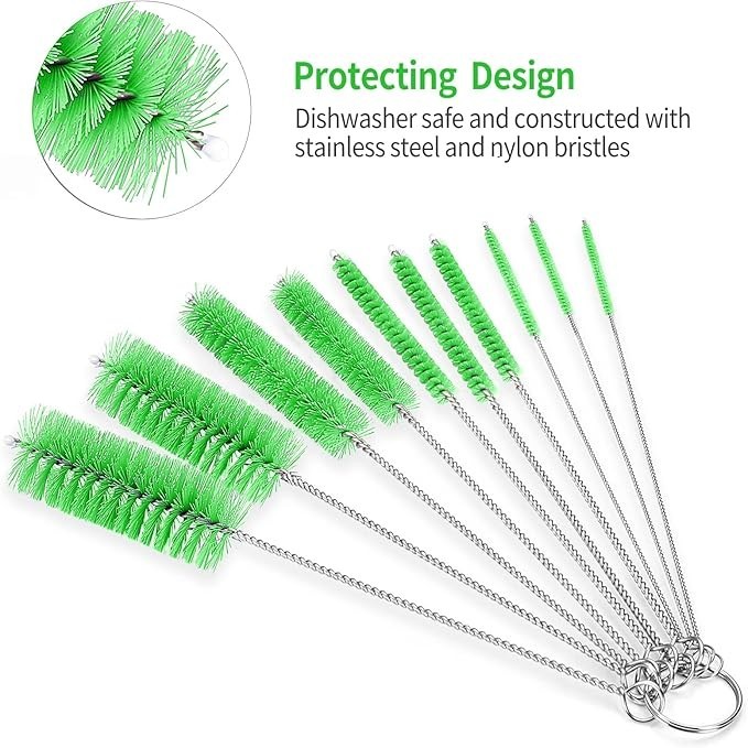 Bottle Cleaning Brushes, 8 Inch Nylon Tube Brush Set (10) pcs green…