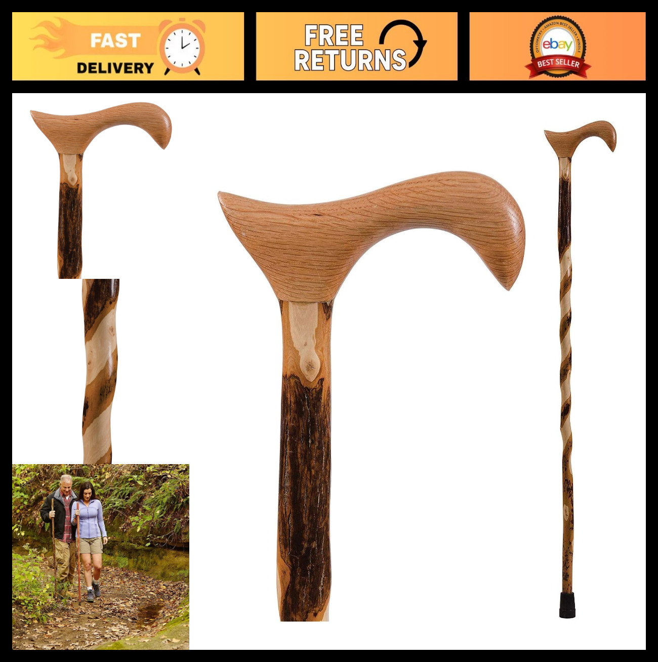 Durable Wooden Walking Canes for Men & Women – Stable Sticks for Seniors, USA Ma
