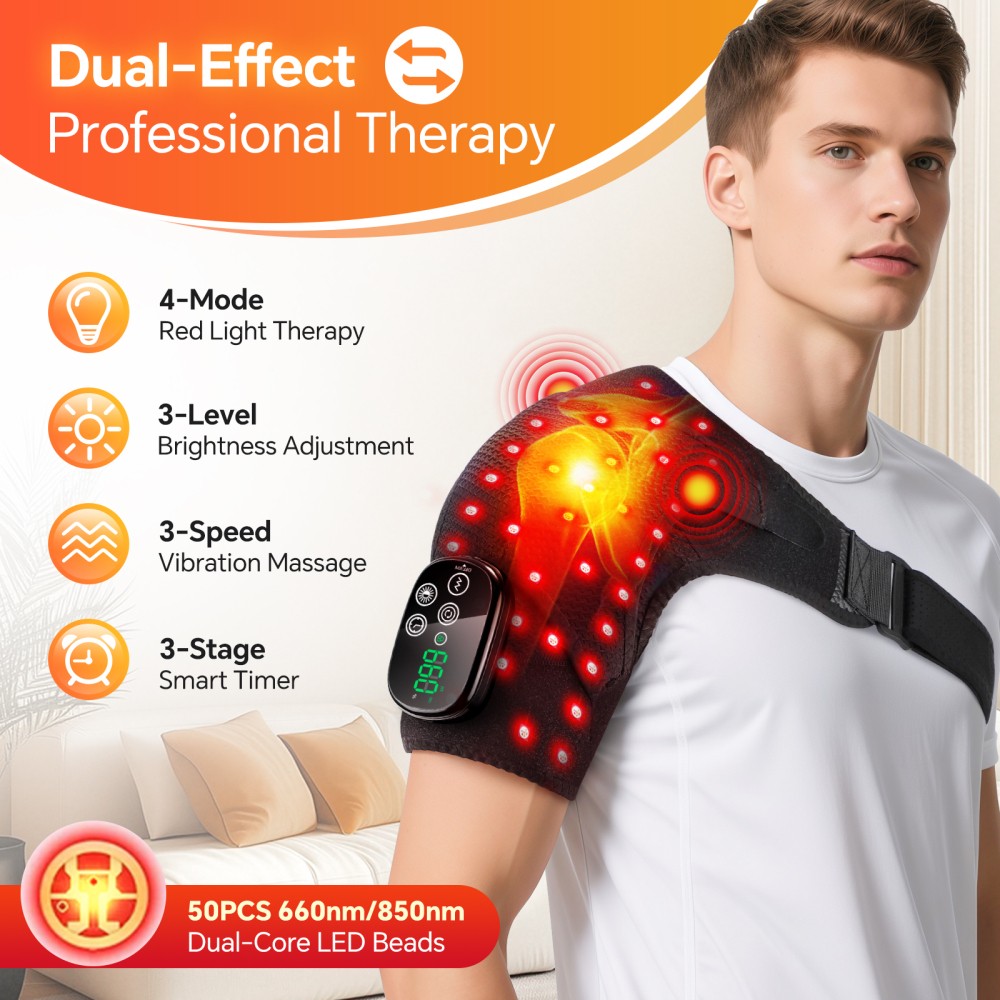 660nm & 850nm Red Light Therapy Shoulder Massager Heated Vibration Pain Relief