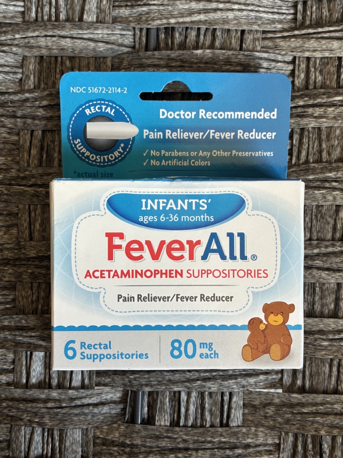 FEVERALL INFANT ACETAMINOPHEN SUPPOSITORIES 6CT 80MG EXP 02/2028 NEW SEALED