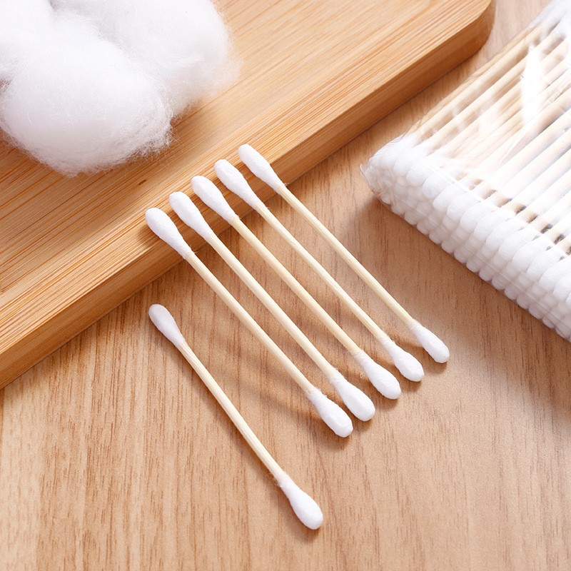 1000PCS Cotton Swabs Bamboo Wooden Handles Cotton Tipped Applicator 3″