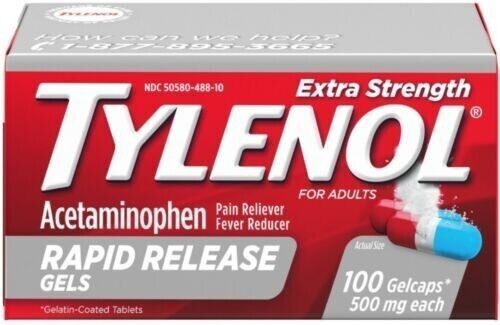 Tylenol Extra Strength Pain Reliever Rapid Release 100 Gelcaps exp 5/2027