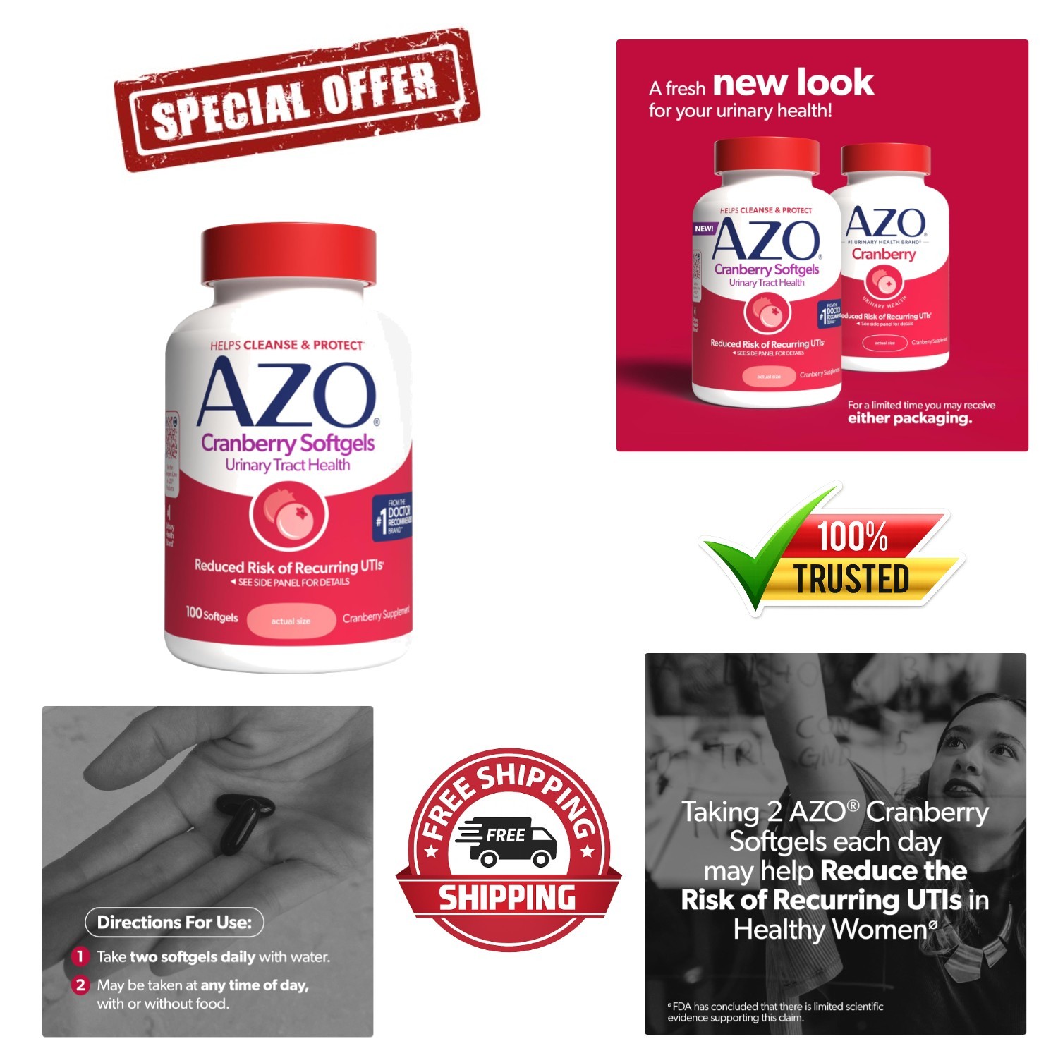 AZO Cranberry Supplement, Made with Concentrated Whole Fruit Cranberry Powder to