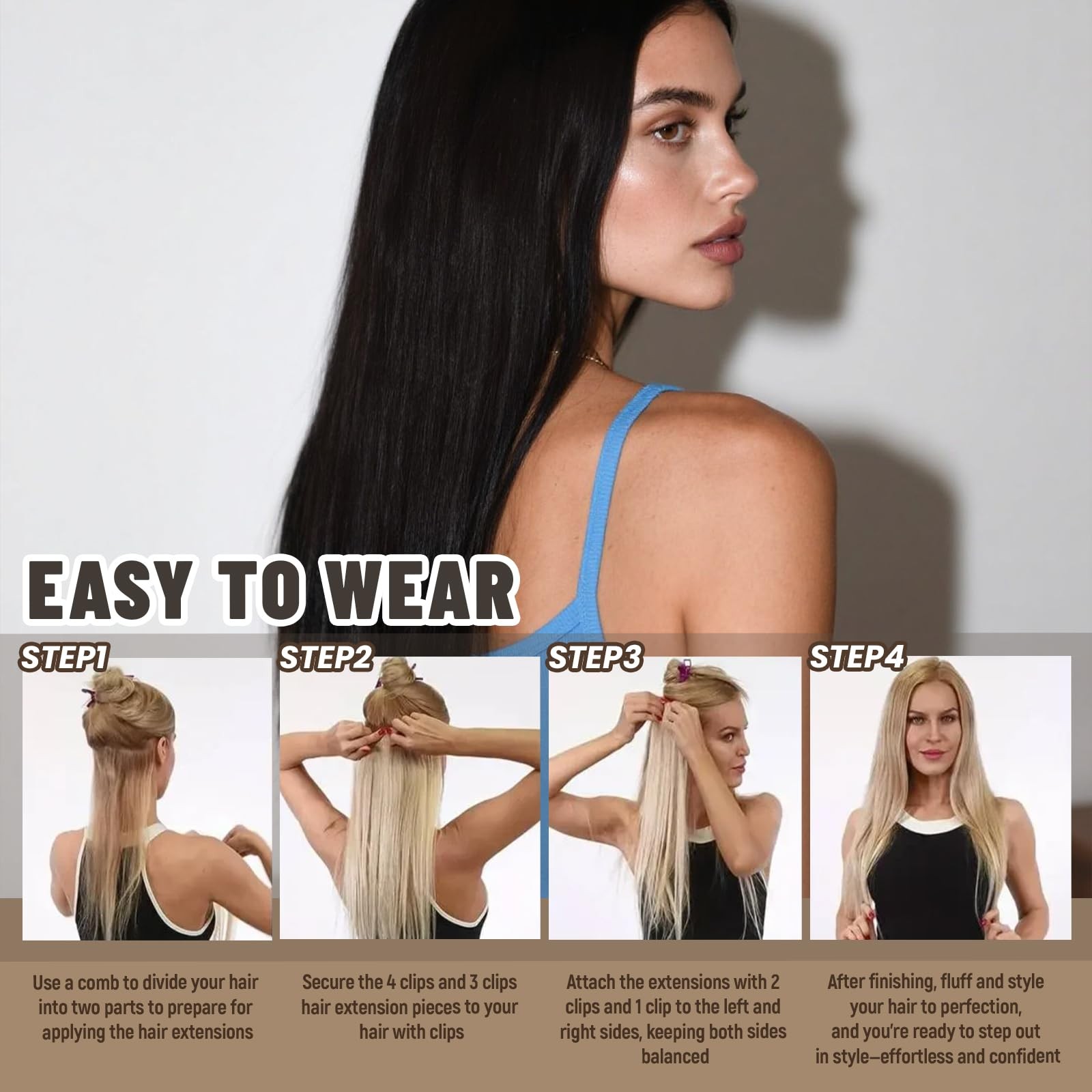 Luxetress Clip In Hair Extensions Real Human Hair 20 Inch 120G 7Pcs Remy