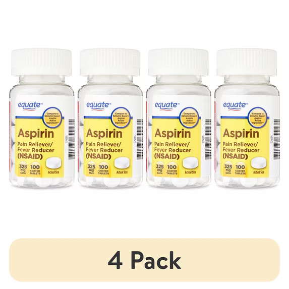4pk Equate Aspirin 325mg 100ct Pain Reliever Compare to Genuine Bayer Aspirin