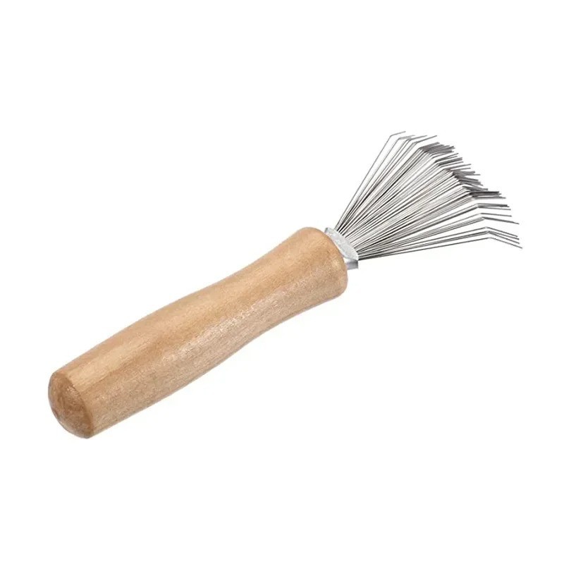1pc Hair Brush Cleaner Mini Dirt Remover Rake Comb Wooden Handle Cleaning Tool