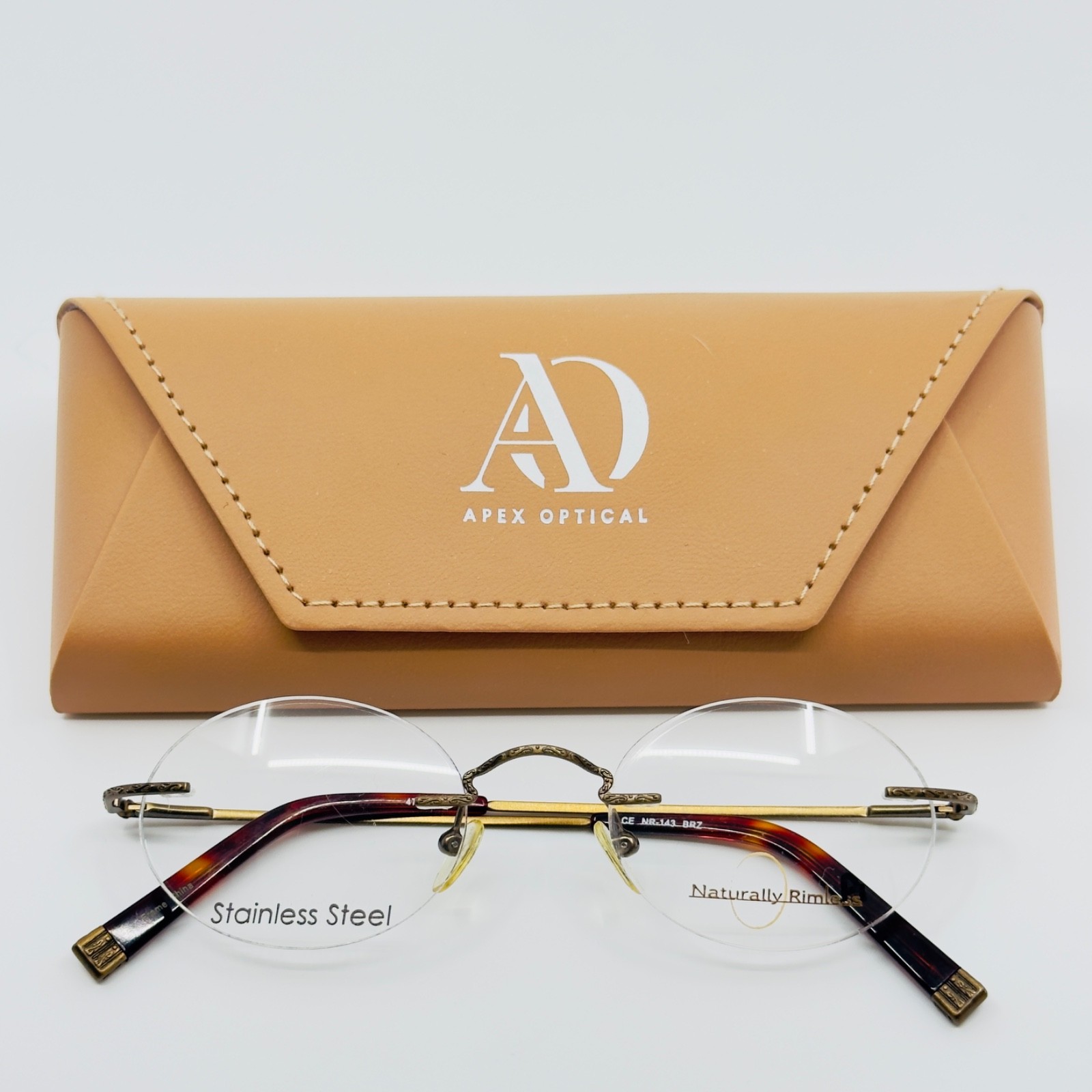 NEW NATURALLY RIMLESS NR-143 BRZ Bronze Rimless Eyeglasses N/A-20-135 B:N/A
