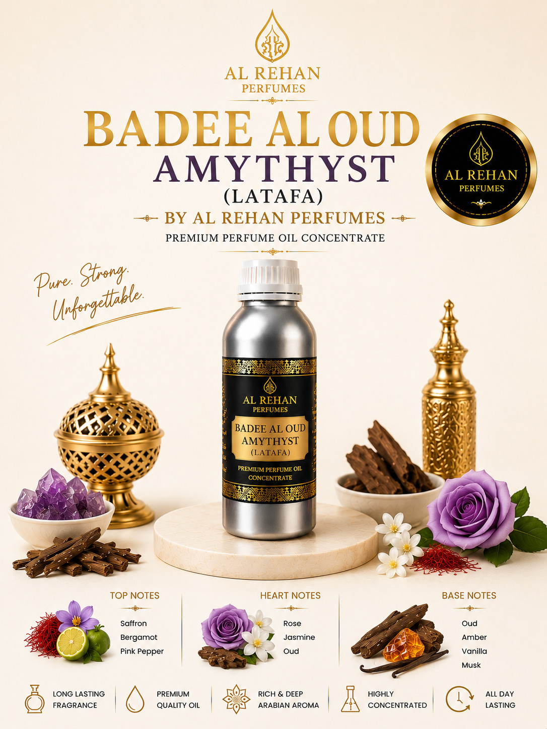 Al Rehan Perfumes Badee Al Oud Amethyst Lattafa Attar Perfume Oil Long Lasting