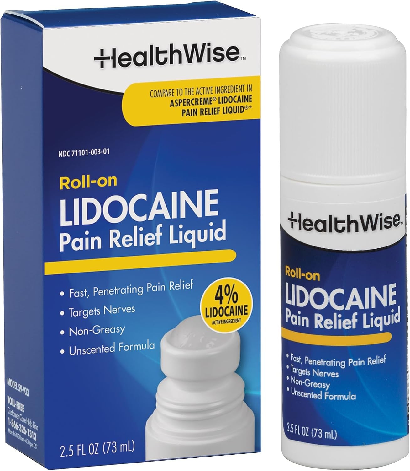 4% Lidocaine Roll-on | Otc Strength | Pain Relief Liquid | 2.5 Oz. 73 Ml | Non-g
